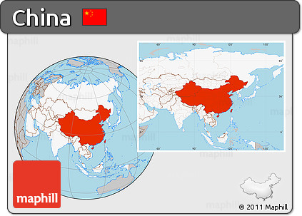Gray Location Map of China, highlighted continent