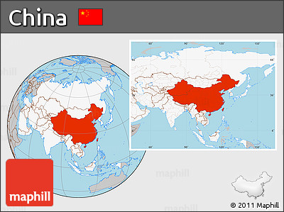 Gray Location Map of China, highlighted continent