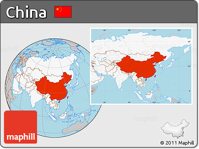 Gray Location Map of China, highlighted continent