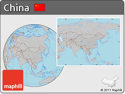 Gray Location Map of China, hill shading inside