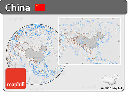 Gray Location Map of China, lighten, desaturated