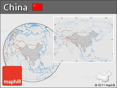Gray Location Map of China, lighten, desaturated