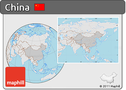 Gray Location Map of China, lighten, desaturated, land only