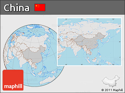 Gray Location Map of China, lighten, desaturated, land only