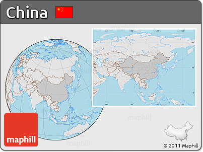 Gray Location Map of China, lighten, desaturated, land only