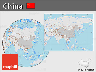 Gray Location Map of China, lighten, semi-desaturated, land only