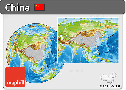 Gray Location Map of China, physical outside, hill shading