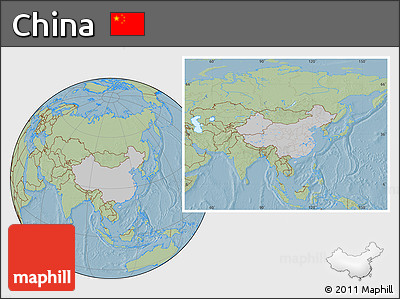 Gray Location Map of China, savanna style outside, hill shading outside