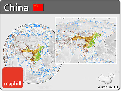 Physical Location Map of China, lighten, desaturated