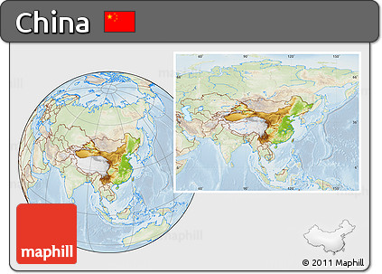 Physical Location Map of China, lighten