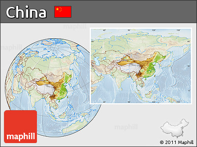 Physical Location Map of China, lighten