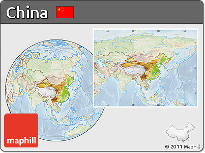 Physical Location Map of China, lighten