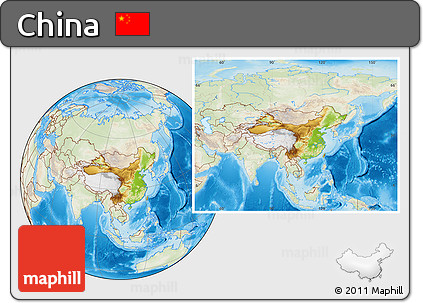 Physical Location Map of China, lighten, land only