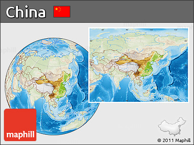 Physical Location Map of China, lighten, land only