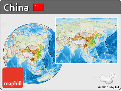Physical Location Map of China, lighten, land only