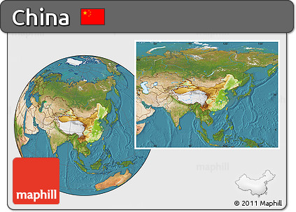 Physical Location Map of China, satellite outside