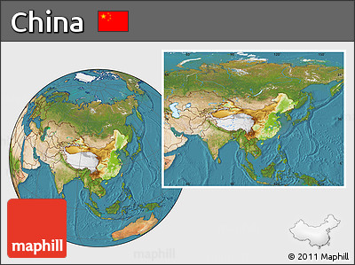 Physical Location Map of China, satellite outside
