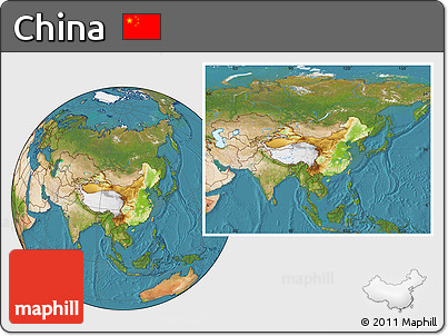 Physical Location Map of China, satellite outside