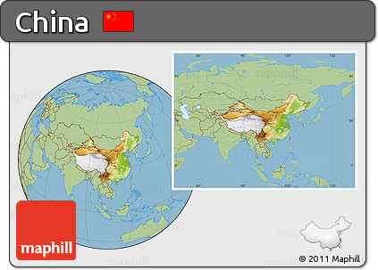 Physical Location Map of China, savanna style outside