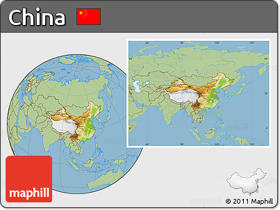 Physical Location Map of China, savanna style outside