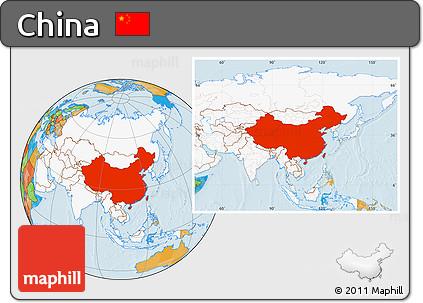 Political Location Map of China, highlighted continent