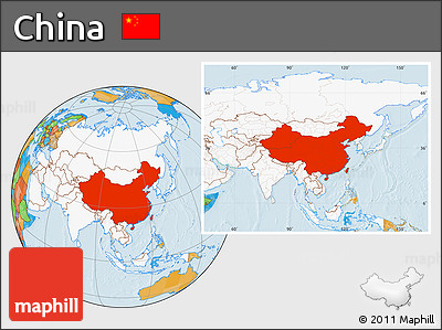 Political Location Map of China, highlighted continent