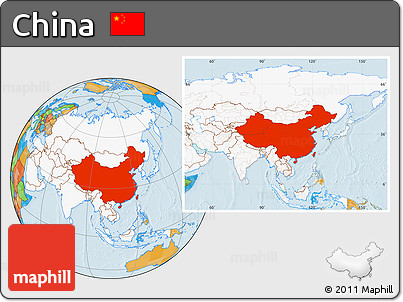 Political Location Map of China, highlighted continent