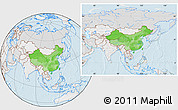 Political Location Map of China, lighten, desaturated, land only