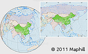 Political Location Map of China, lighten, semi-desaturated, land only