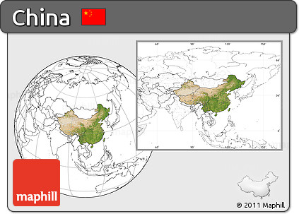 Satellite Location Map of China, blank outside