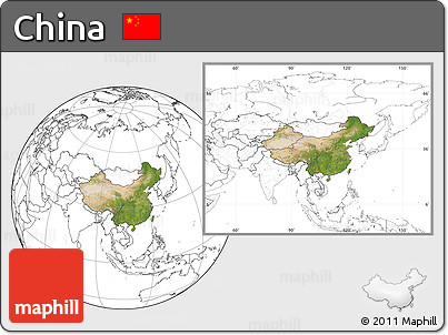 Satellite Location Map of China, blank outside