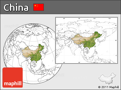 Satellite Location Map of China, blank outside