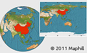 Satellite Location Map of China, within the entire continent