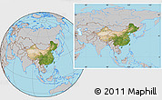 Satellite Location Map of China, gray outside