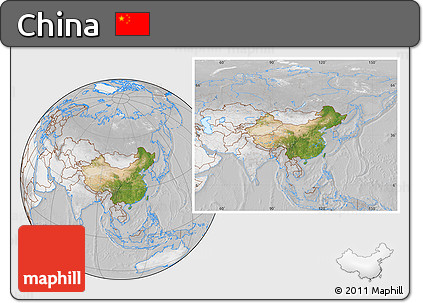 Satellite Location Map of China, lighten, desaturated