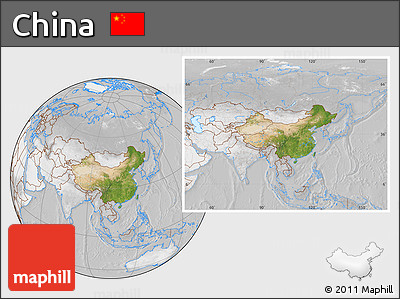 Satellite Location Map of China, lighten, desaturated
