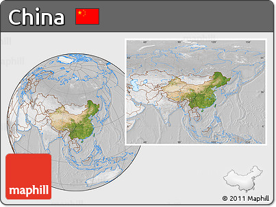 Satellite Location Map of China, lighten, desaturated