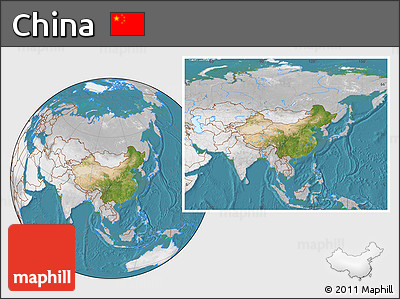 Satellite Location Map of China, lighten, desaturated, land only