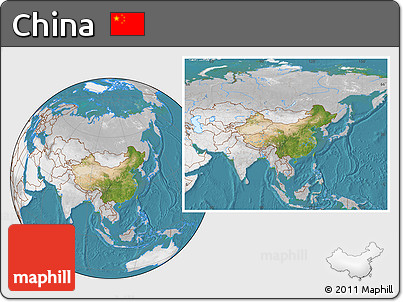 Satellite Location Map of China, lighten, desaturated, land only