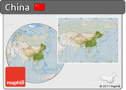 Satellite Location Map of China, lighten