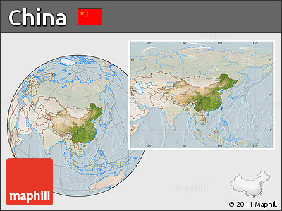 Satellite Location Map of China, lighten