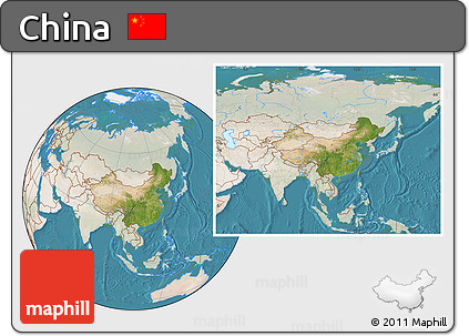 Satellite Location Map of China, lighten, land only