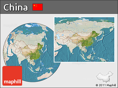 Satellite Location Map of China, lighten, land only