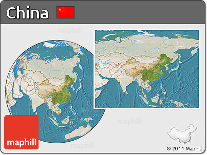 Satellite Location Map of China, lighten, land only