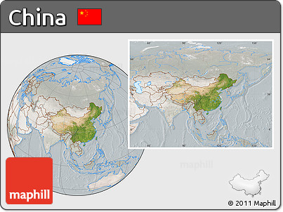Satellite Location Map of China, lighten, semi-desaturated