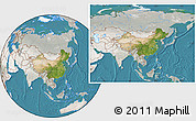 Satellite Location Map of China, lighten, semi-desaturated, land only