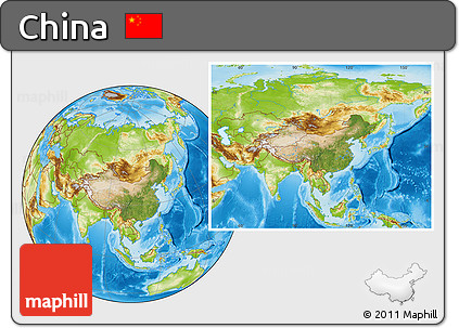 Satellite Location Map of China, physical outside
