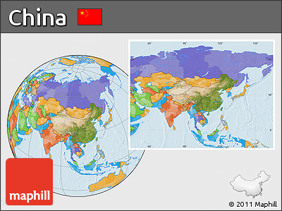 Satellite Location Map of China, political outside