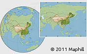 Satellite Location Map of China, savanna style outside