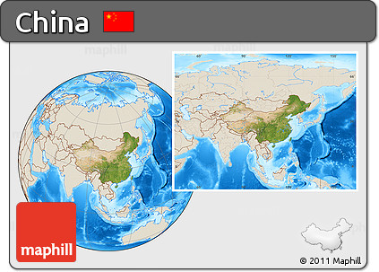 Satellite Location Map of China, shaded relief outside